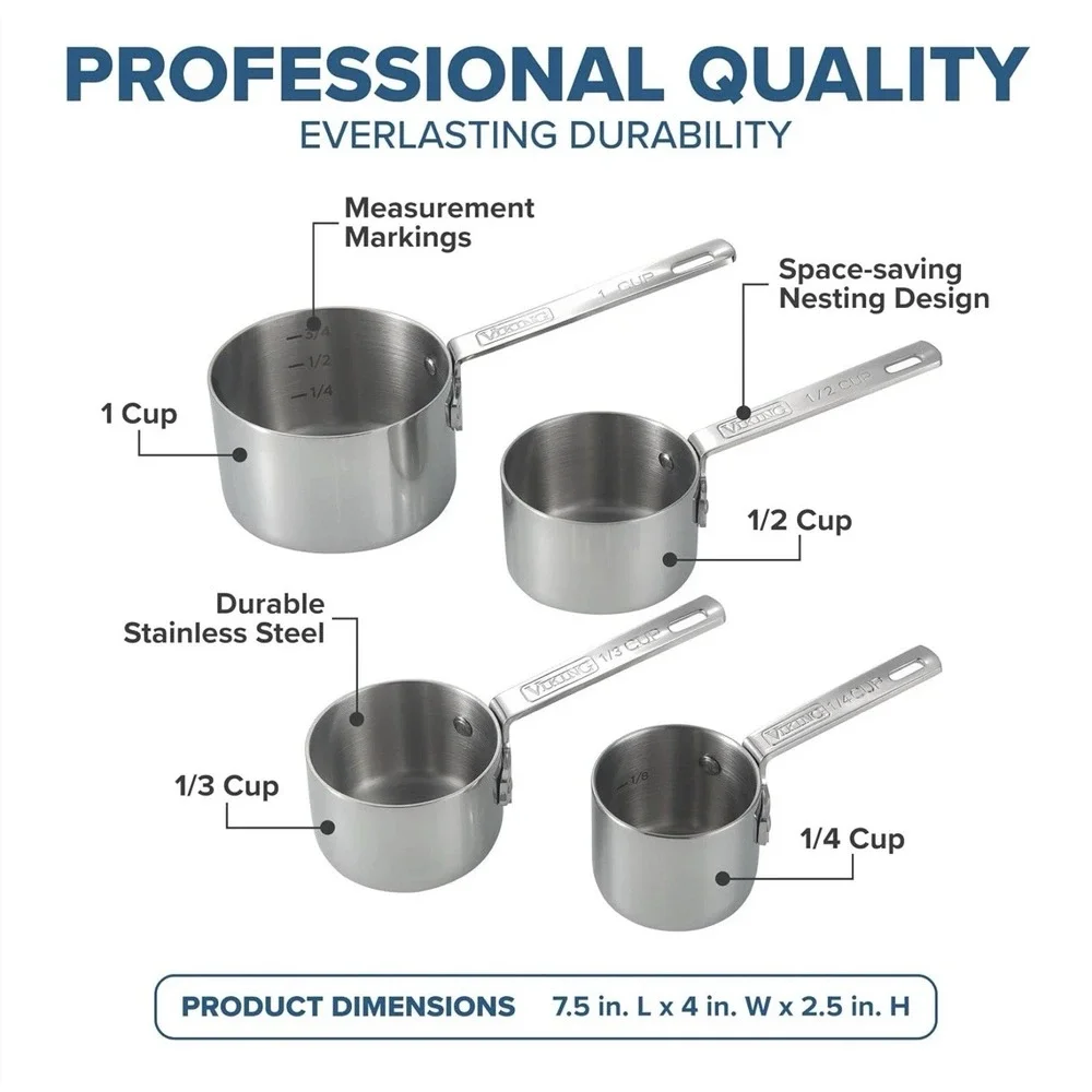 Viking 4-Piece Stainless Steel Measuring Cups Set, Heavy Gauge 304 SS NWT